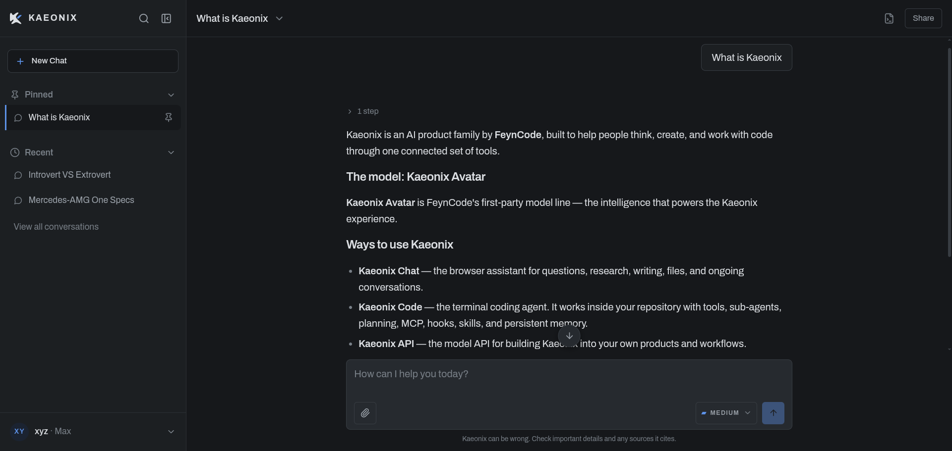 Kaeonix Chat browser interface